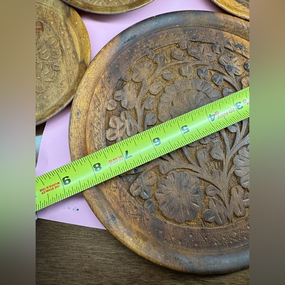 Wooden Hand Carved Coasters (6) plus 1 bigger pot coasters - Picture 8 of 9